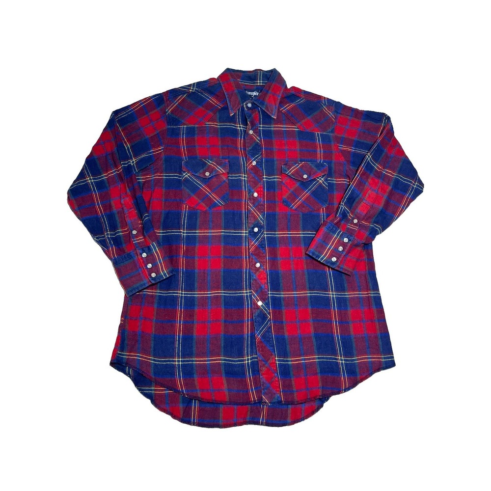 Wrangler Shirt Mens 16.5 35 Red Flannel Pearl Snap Western Cowboy Cut Yoke 90s